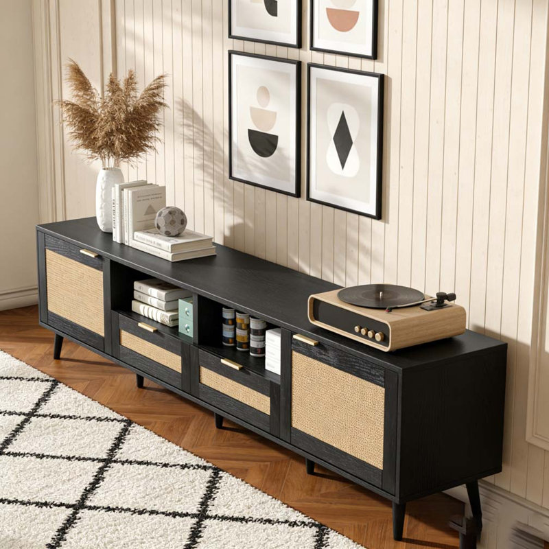 Rattan TV Stand for TVs up to 85'', Black