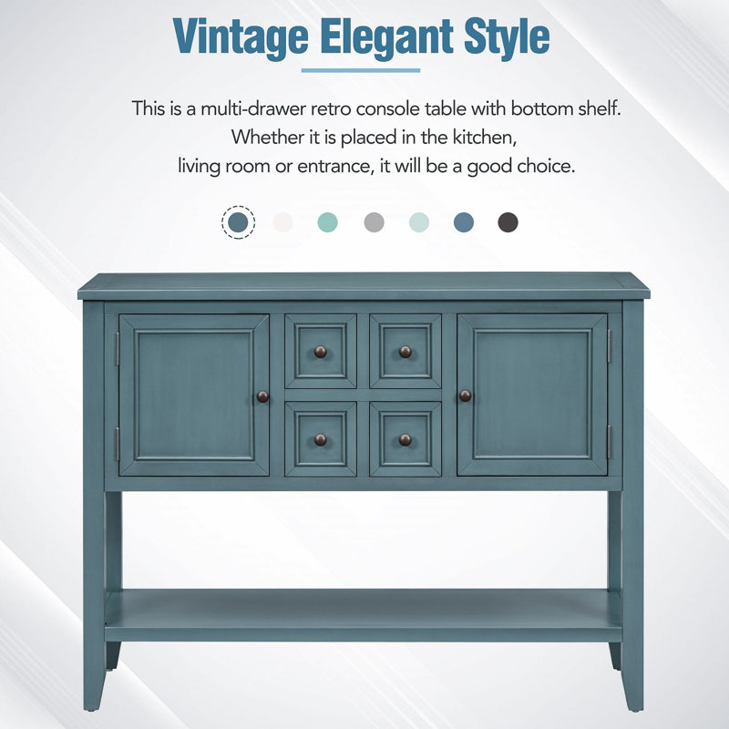 Console de rangement rétro avec quatre petits tiroirs et une tablette inférieure pour les salons, les entrées et les cuisines