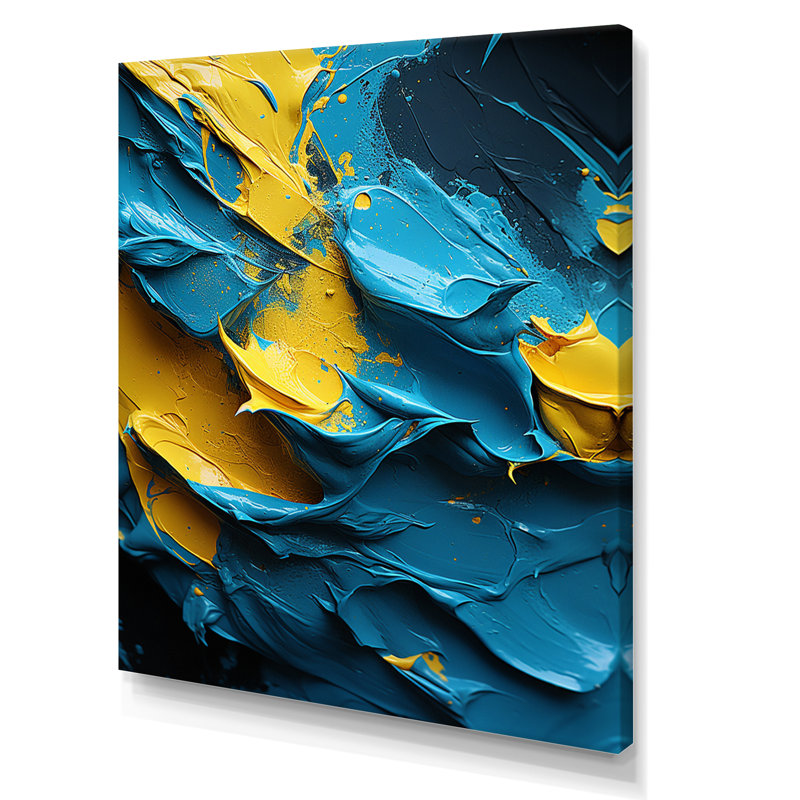 «Rough Love Slavic», peinture abstraite jaune bleu - reproduction d'art sur toile, H 20 po x l 12 po x P 1 po, Toile tendue
