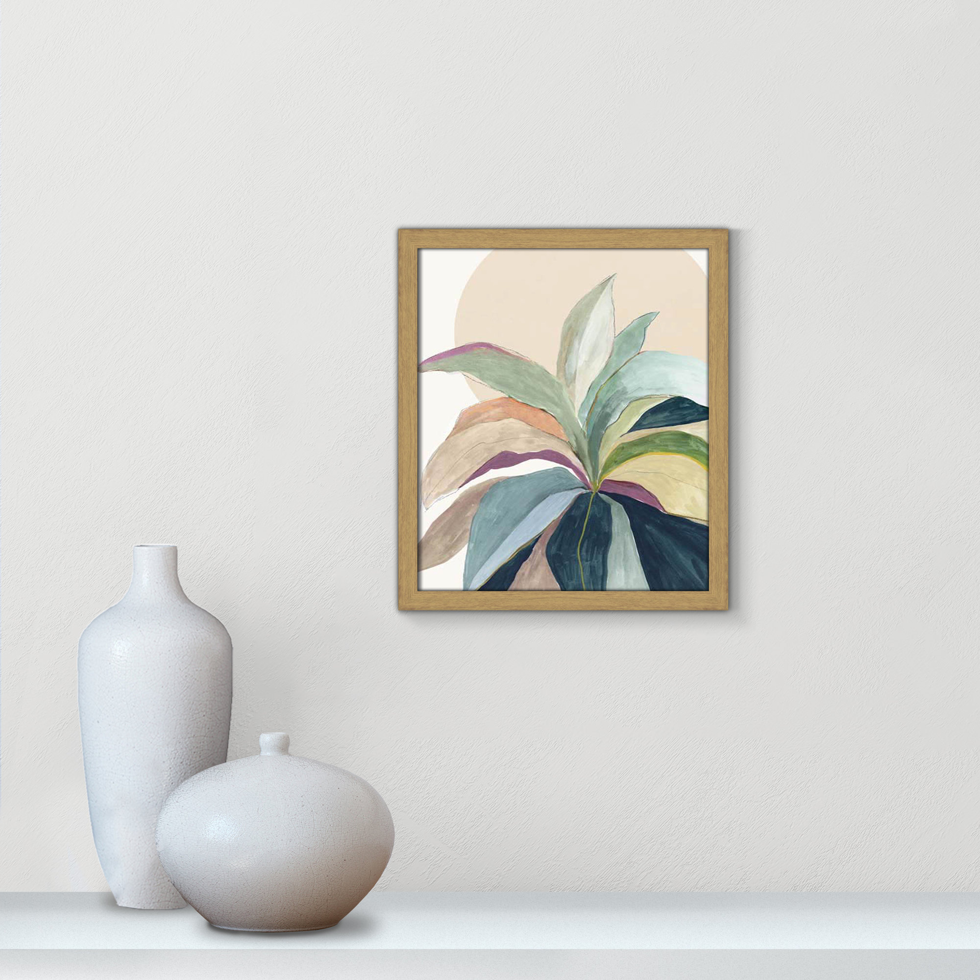 Sunny Bright Leaves II by Asia Jensen, Natural Slim Unmatted Picture Framed, 15" H x 13" W x 0.75" D