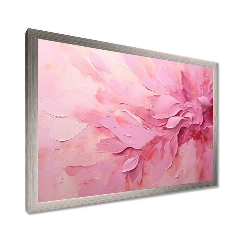 Or et rose, rivière abstraite minimale - art mural Fuschia, H 34 po x l 44 po x P 1,5 po, Cadre simple argenté