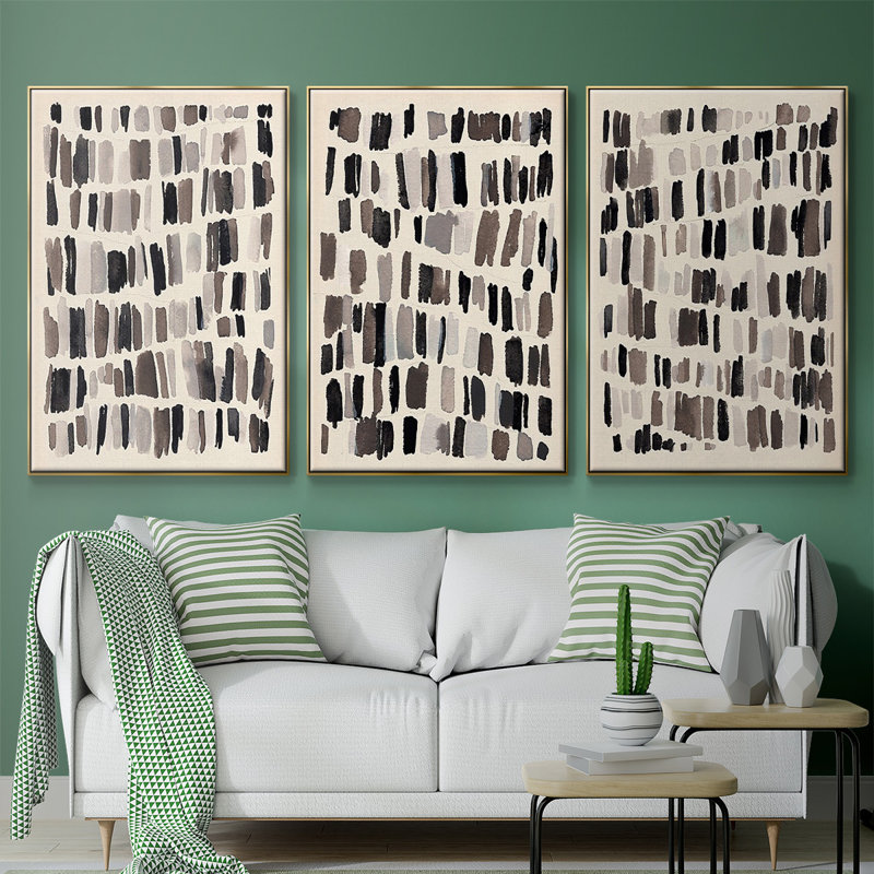 Craie et silex I, impression sur toile 3 pièces, H 36 po x l 72 po x P 2 po, Doré