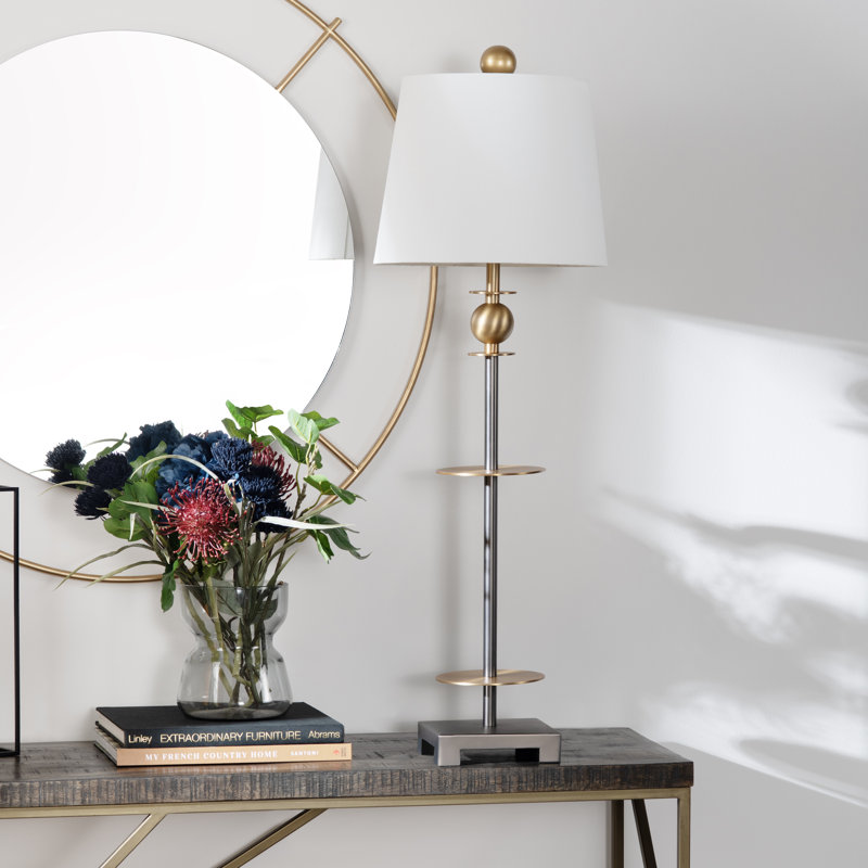 Lampe de table 37,25 "en métal avec abat-jour blanc