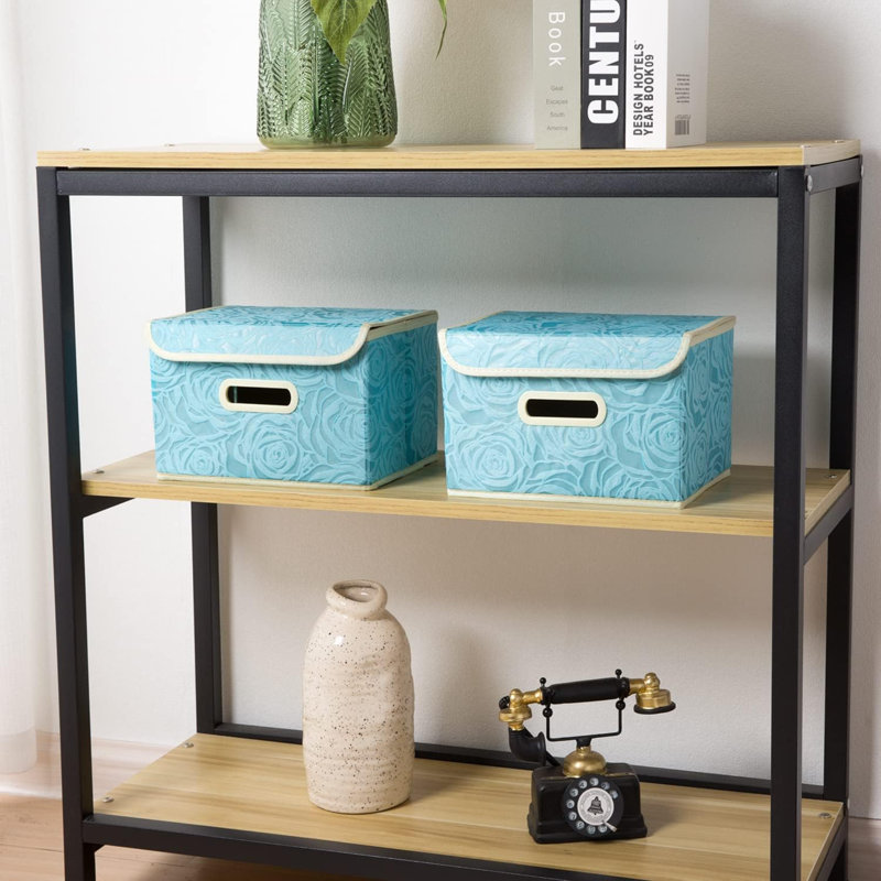 Stackable Storage Boxes With Lids [5-Pack] Fabric Decorative Storage Bins Cubes Organizer Containers Baskets With Cover Handles Divider For Bedroom Closet Living Room