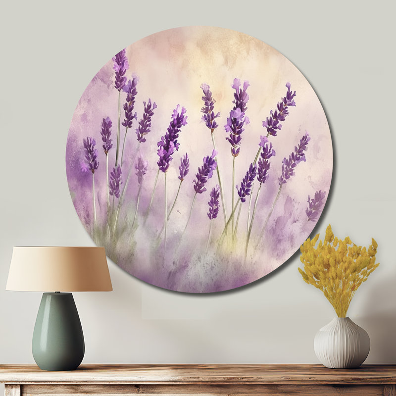 Lavande, brise de jardin - grand art mural rond en métal, L 29 po x H 29 po