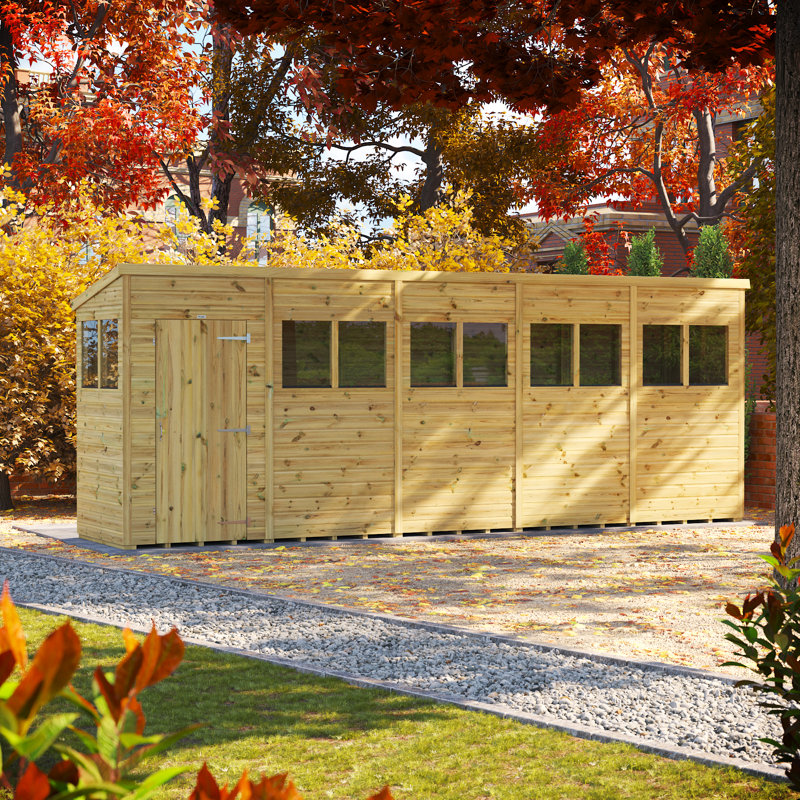 Powersheds 20 x 4ft Premium Pressure Treated Timber Pent Garden Shed