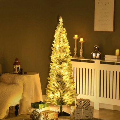 Grand sapin de Noël artificiel pré-éclairé avec lumières DEL blanches chaudes et pointes, pour décoration de Noël, vert