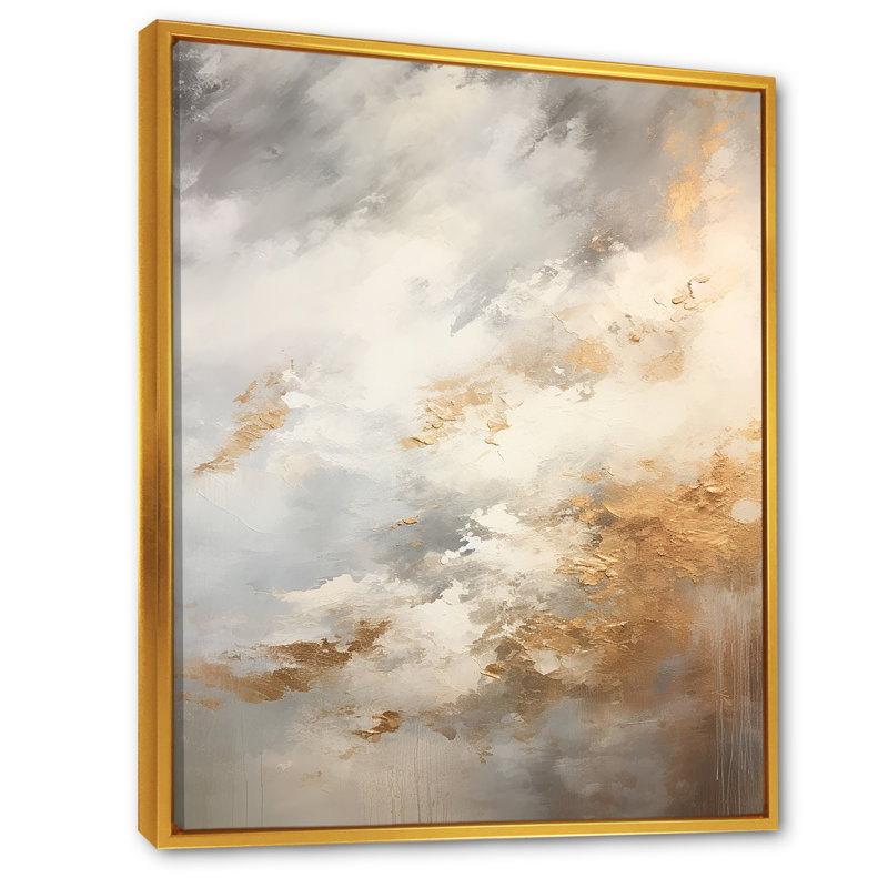 Tempêtes de minimalisme beige et or II, Cadre flottant doré, H 32 po x l 24 po x P 1 po