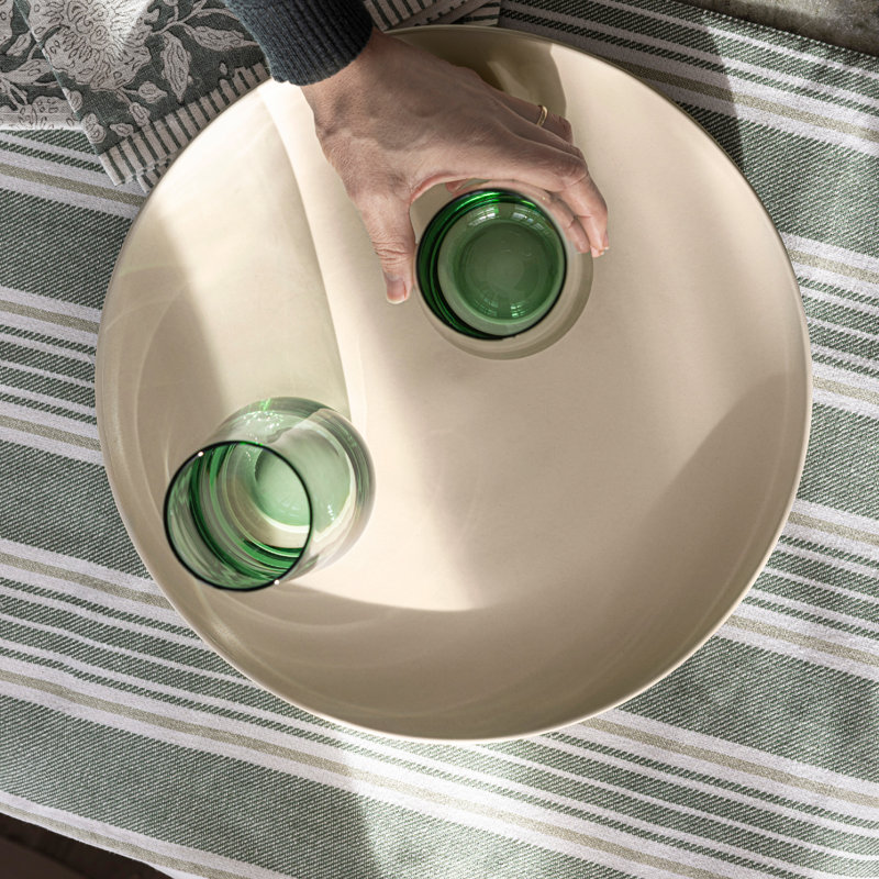 over&back Woven Striped Table Runner, White/Green, 18" W x 108" L
