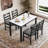 5-Piece Modern Farmhouse Dining Table Sets, Space-Saving Solid Wood Kitchen Dining Sets With Faux Marble Table & 4 Slat Back Linen Upholstered Chairs-63235338
