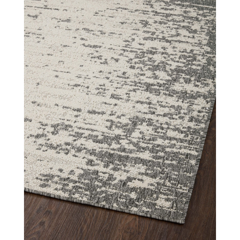 Tapis intérieur / extérieur abstrait ivoire / gris Aarre, Rectangle 5 pi 3 po x 7 pi 7 po