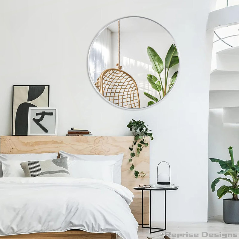 Miroir en métal, 32 po x 32 po, Argent argent, Rond