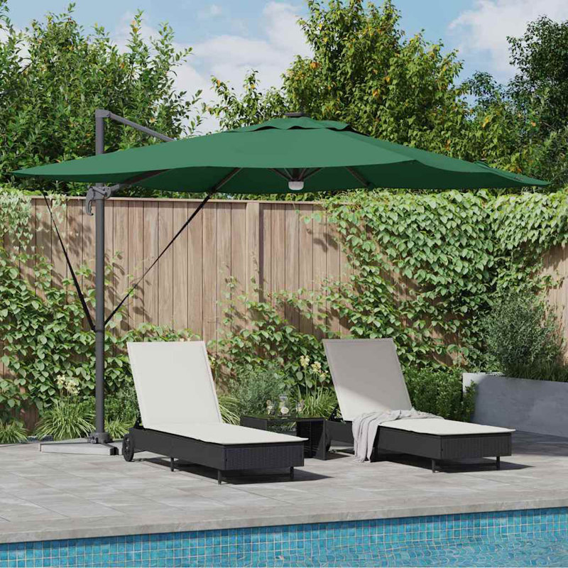 Roma Parasol with LED Strip Lights Aluminium and Polyester Garden Shade, 270cm H x 285cm W x 285cm D, Green