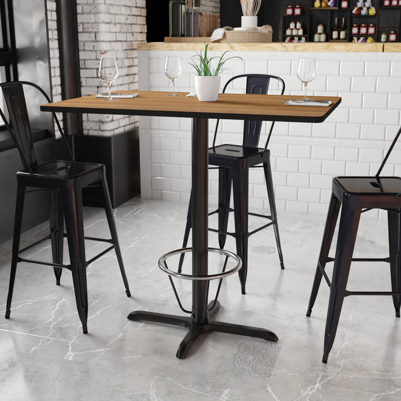 Basquez Rectangular Laminate Table Top with Bar Height Table Base and Foot Ring, 43.125" H x 30" W x 45" D, Walnut