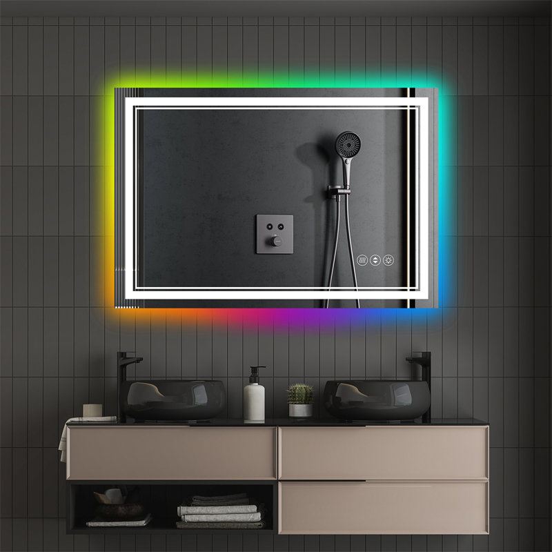 Miroir de salle de bain 48 po x 30 po à DEL sans cadre, H 30 po x l 48 po