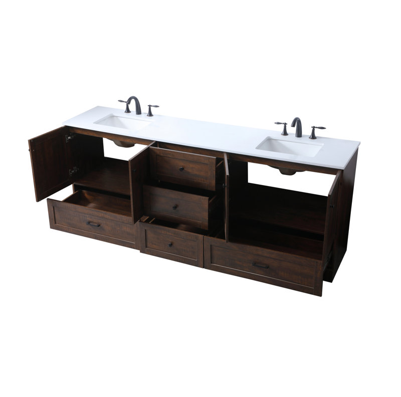 Meuble-lavabo double 84 po avec plateau en marbre d'ingénierie Soma, Expresso