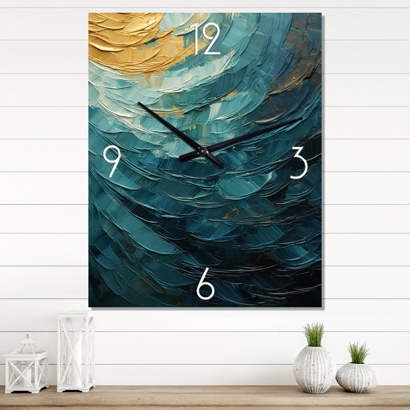 Teal Majestic Motion - Abstract Spirals Wall Clock Oversized, Medium