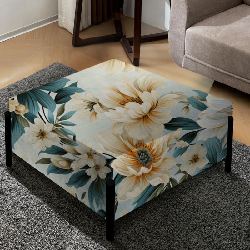 Grand repose-pieds carré carré Sandy Beige et bleu Hydrangea Tranquility IV