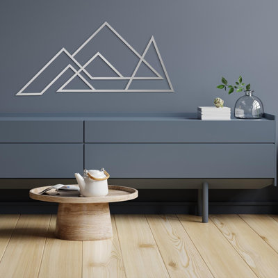 Art mural géométrique montagne en métal, décor de ligne minimaliste, art abstrait moderne de la nature, salon ou chalet suspendu, cadeau de randonneur