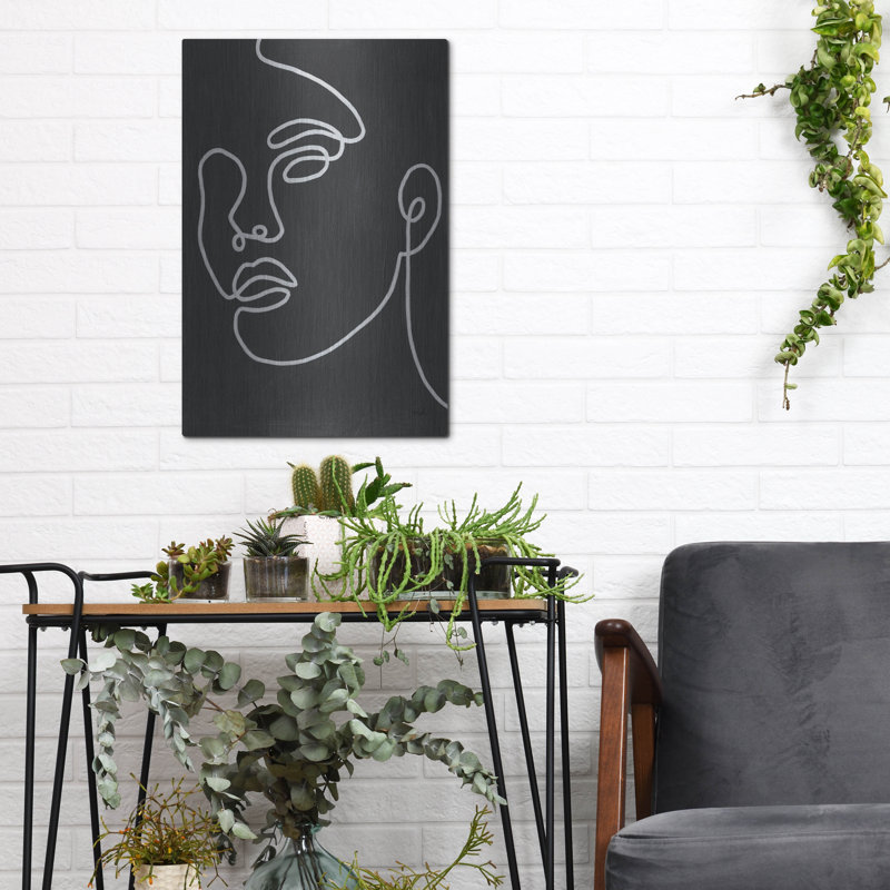 «About Face 2 BW» par Moira Hershey, art mural en métal, H 16 po x l 12 po