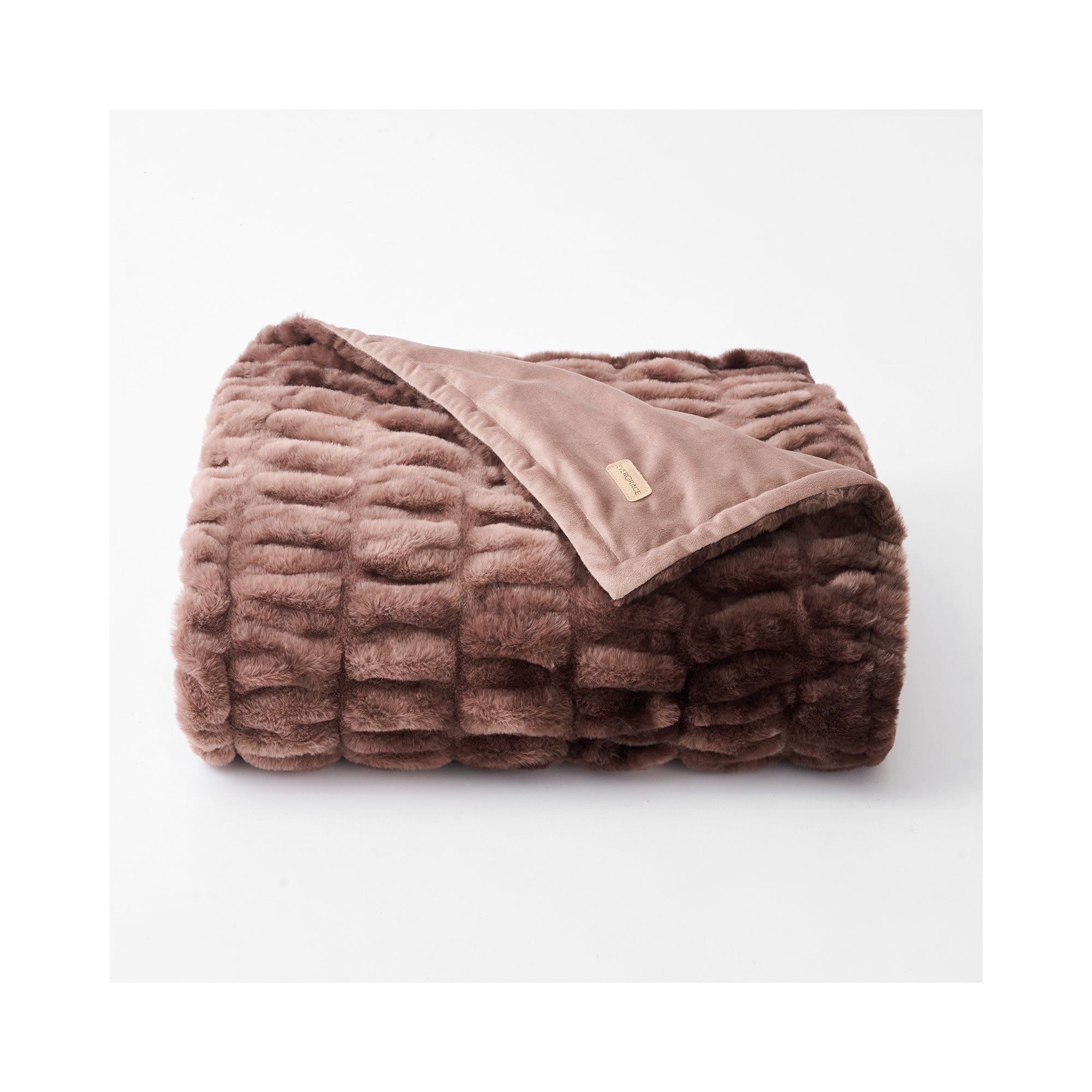 Ruched Bubble Faux Fur Throw Blanket, 60" W x 80" L, Mocha Brown