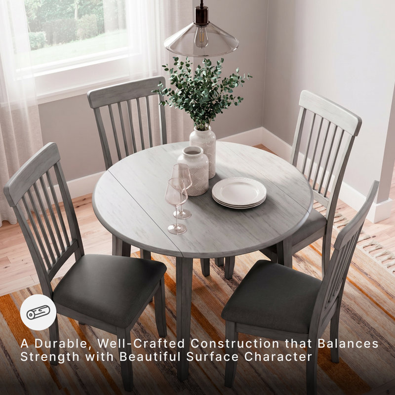 Extendable Round Solid Wood Base Dining Table, Gray, Gray