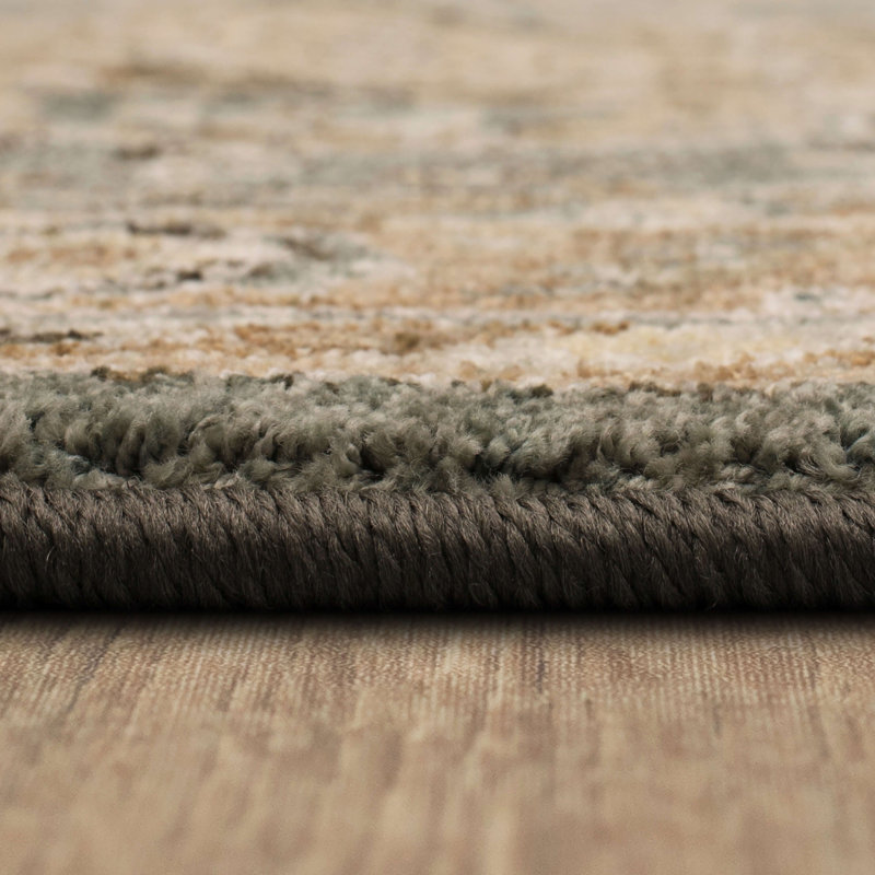 Gray and Beige Medallion Wool and Synthetic Area Rug