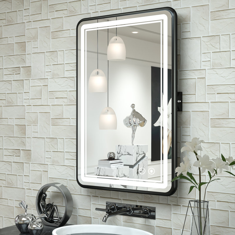 Miroir de salle de bain rectangulaire Demivion, 24 po x 36 po, Noir mat