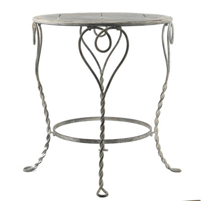 Table d'appoint ronde 26 po x 26 po x 30 po en fer au fini argent patiné, table de bout décorative avec pieds torsadés French Country