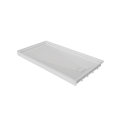 Base de douche 60 po L 60 po x l 32 po SMC gris avec seuil simple, drain à droite, antidérapant