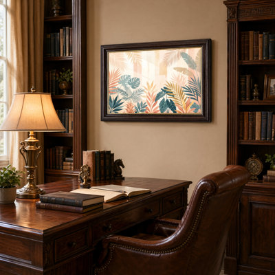 Art mural antique sur toile encadré doré pour le salon, la chambre à coucher, le bureau ou le vestibule - Décoration murale décorative avec feuilles tropicales