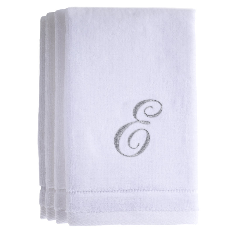 Ensemble de serviettes 4 pièces monogrammées 100% coton, E, Blanc