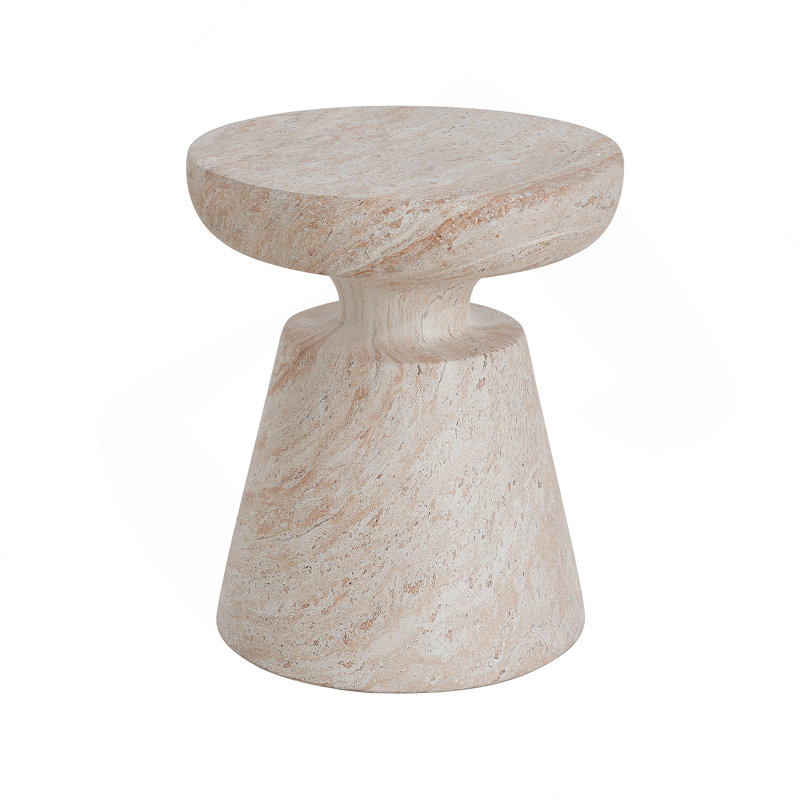 Outdoor/Indoor Lightweight Concrete Side Table,Travertine Finish, 20.5" H x 17.75" W x 17.75" D, Beige