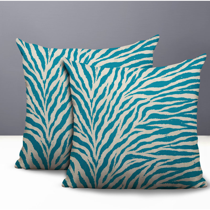 Oreiller réversible Jay Zebra, 16x16, Turquoise