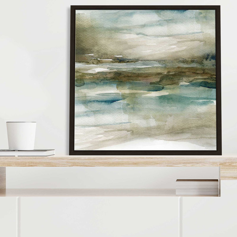 Riverbank par Carol Robinson - Peinture, L 21,5 po x H 21,5 po, Encadrement brun