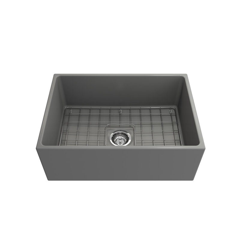 Évier de cuisine de ferme avec accessoires L 27 po x l 19 po, Gris mat