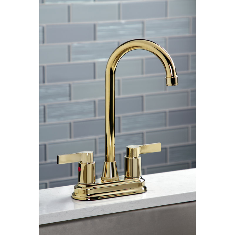 Kingston Brass Nuvofusion Two-Handle 2-Hole Deck Mount Bar Faucet, Polished Brass