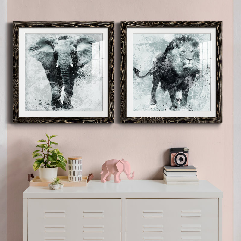 Proud Elephant - ensemble de 2 impressions encadrées, H 35,5 po x l 71 po x P 1,5 po, Cadre noir