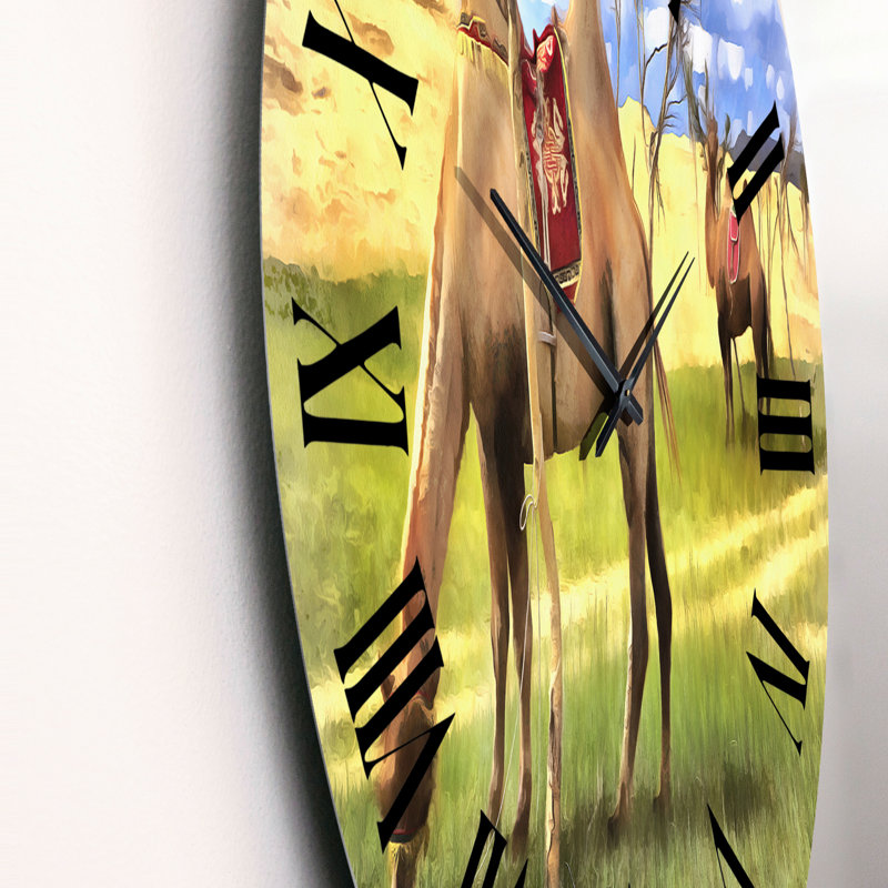 Chameaux broutant dans l'herbe - horloge murale, Petit