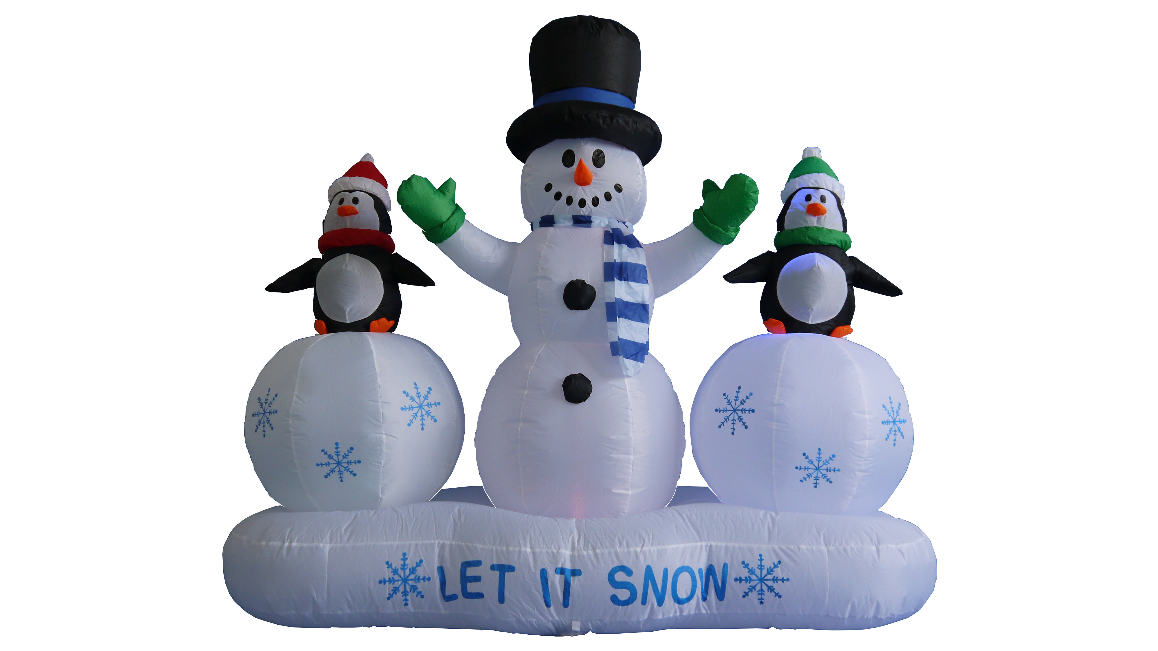 The Holiday Aisle® 6 ft. Snowman with Penguins Lightshow Decoration ...