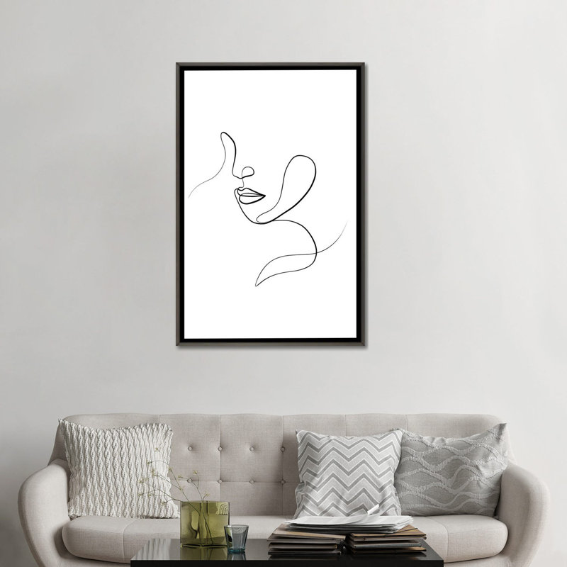 Impression de dessin « femme face III » par Dane Khy, H 48 po x l 32 po x P 1,5 po, Toile encadrée de bois rustique foncé