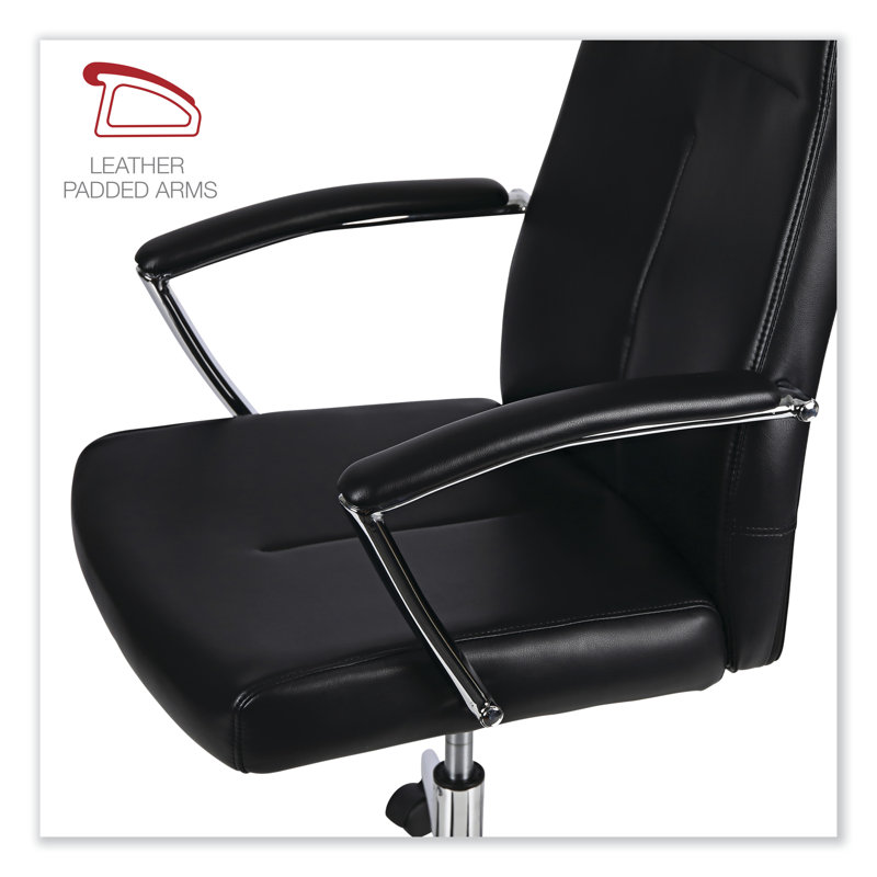 Black Leather Task Chair with Chrome Base and Fixed Arms