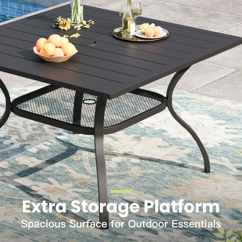 Square Outdoor Dining Table for 4 People, Black