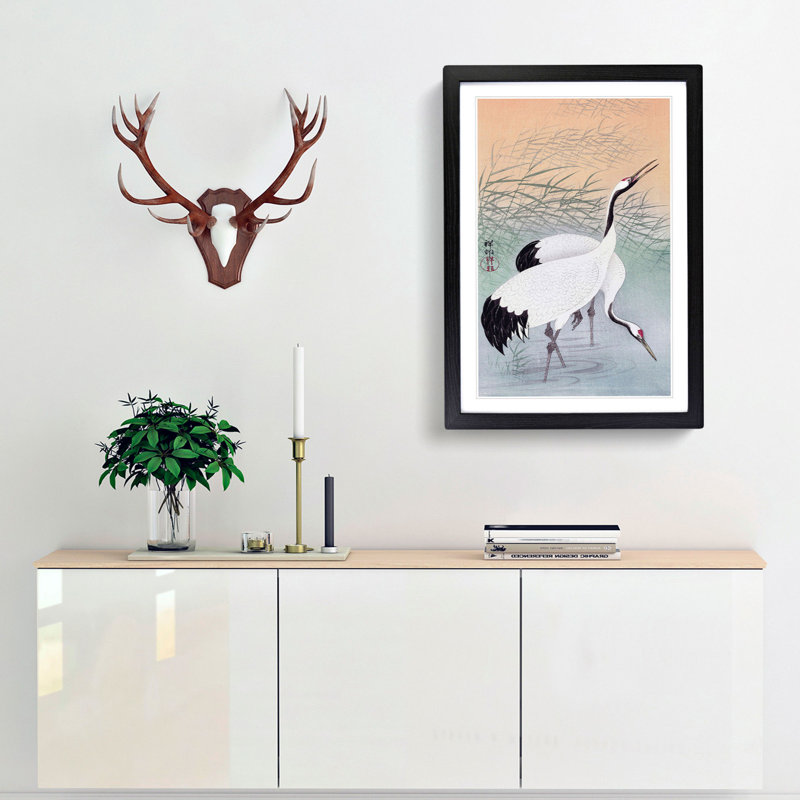 Two Cranes by Ohara Koson - Framed Print, 48cm H x 36cm W x 2cm D, Black Framed