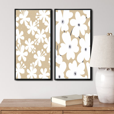 «White Minimalistic Abstract Flowers Silhouettes I», ensemble de 2 reproductions
