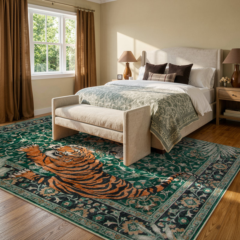 Botho Oriental Tiger Vintage Washable Area Rug - Soft Cashmere Carpet for Living Room, Bedroom, or Office, Rectangle 8' x 10'