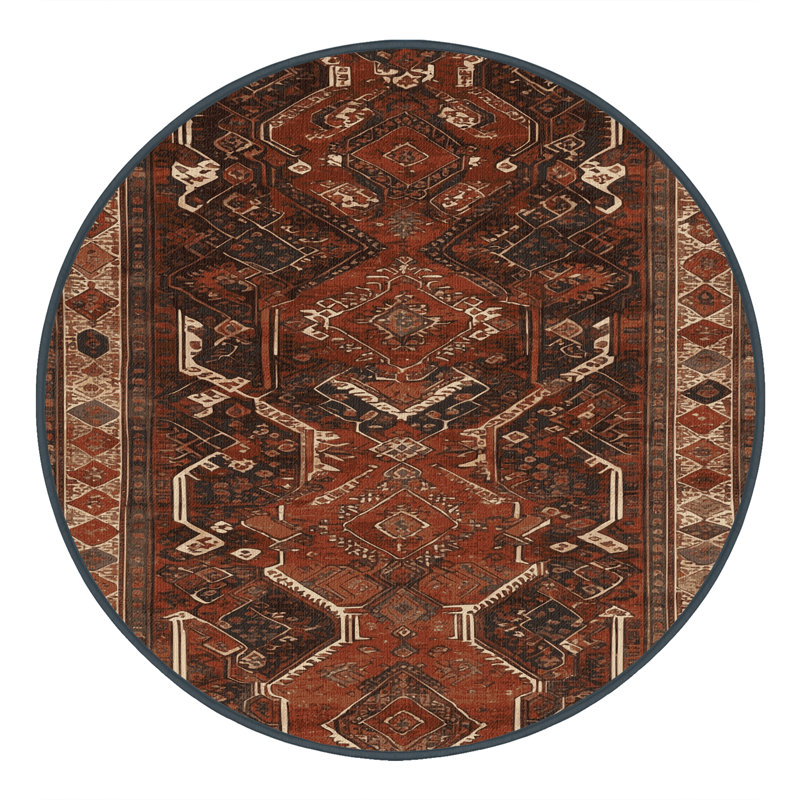 Tapis brun turc lavable à la machine, Rond 7 pi