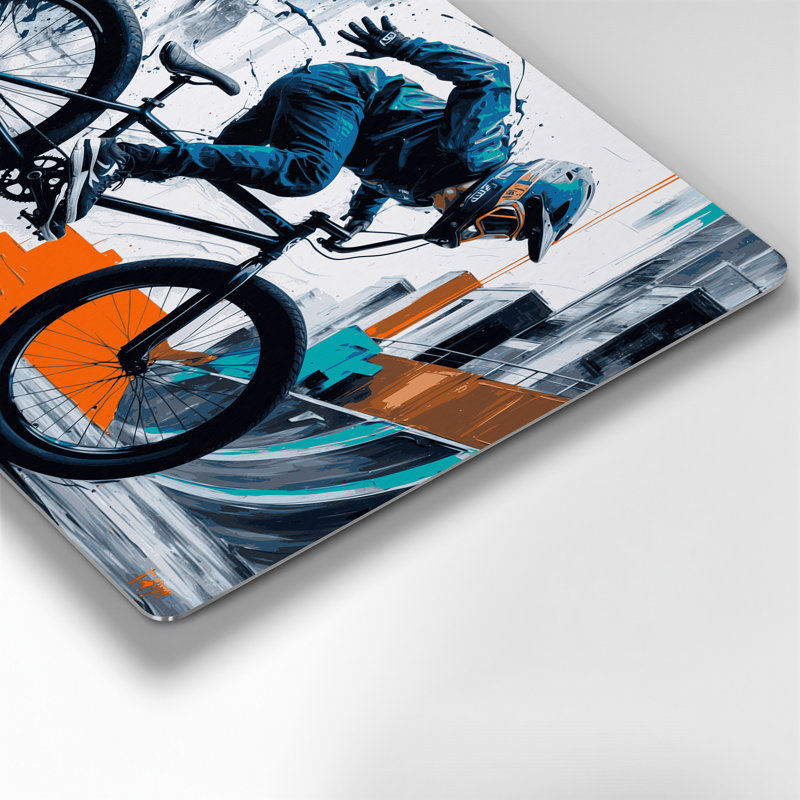 Sports, art mural gris en métal BMX, H 8 po x l 10 po