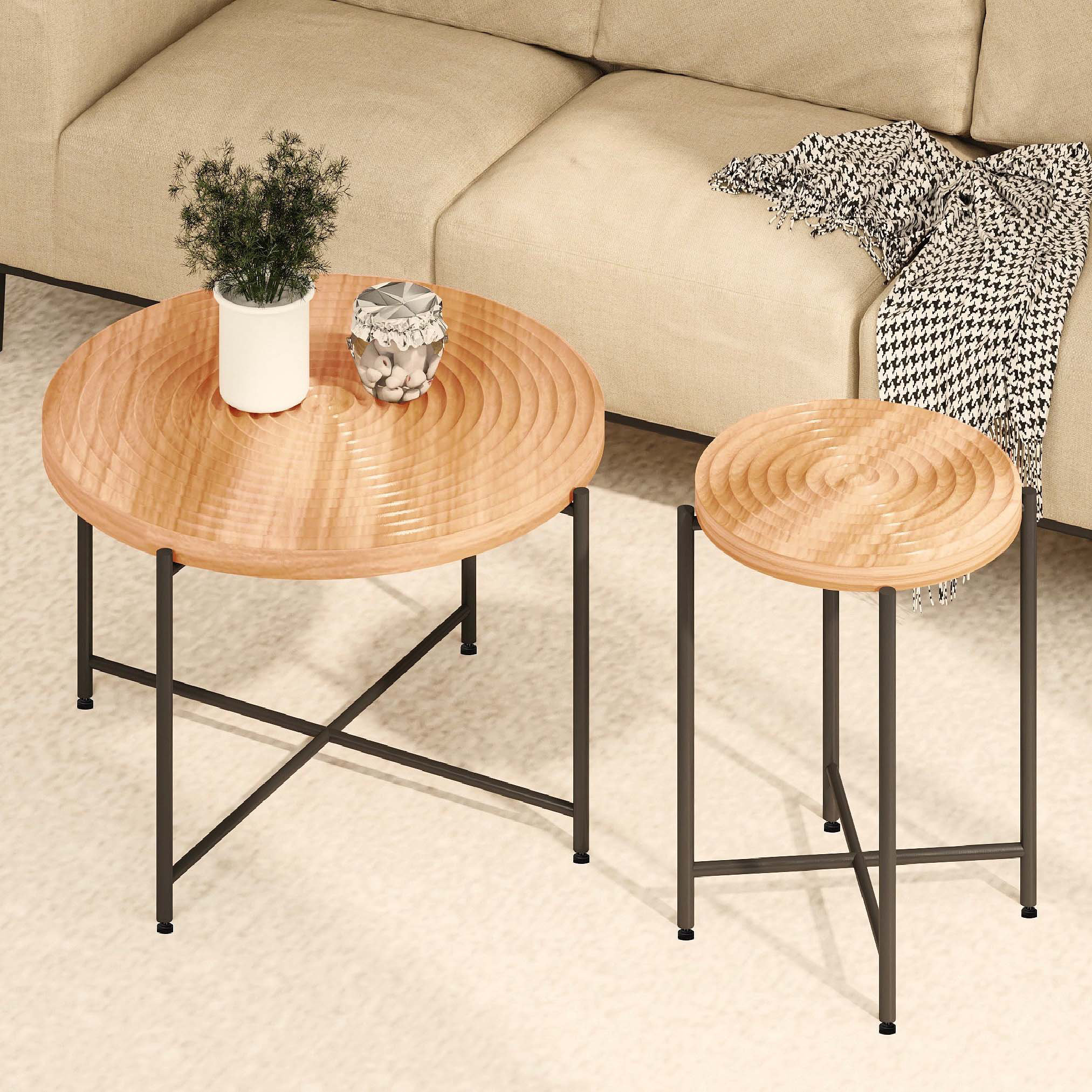 17 Stories Charming Rustic Coffee and End Table Set with Distinctive ...
