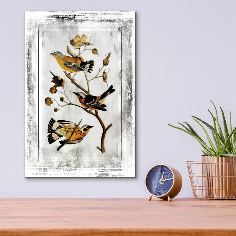 «Good-Birds with Class» par Jean Plout, art mural en verre acrylique, 12 po x 16 po, 12 po x 16 po